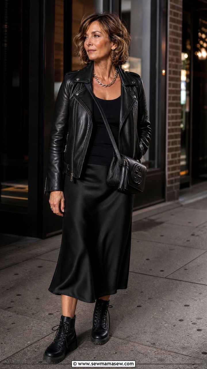 Leather jacket with slip midi skirt - 25 How to style a midi skirt over 40