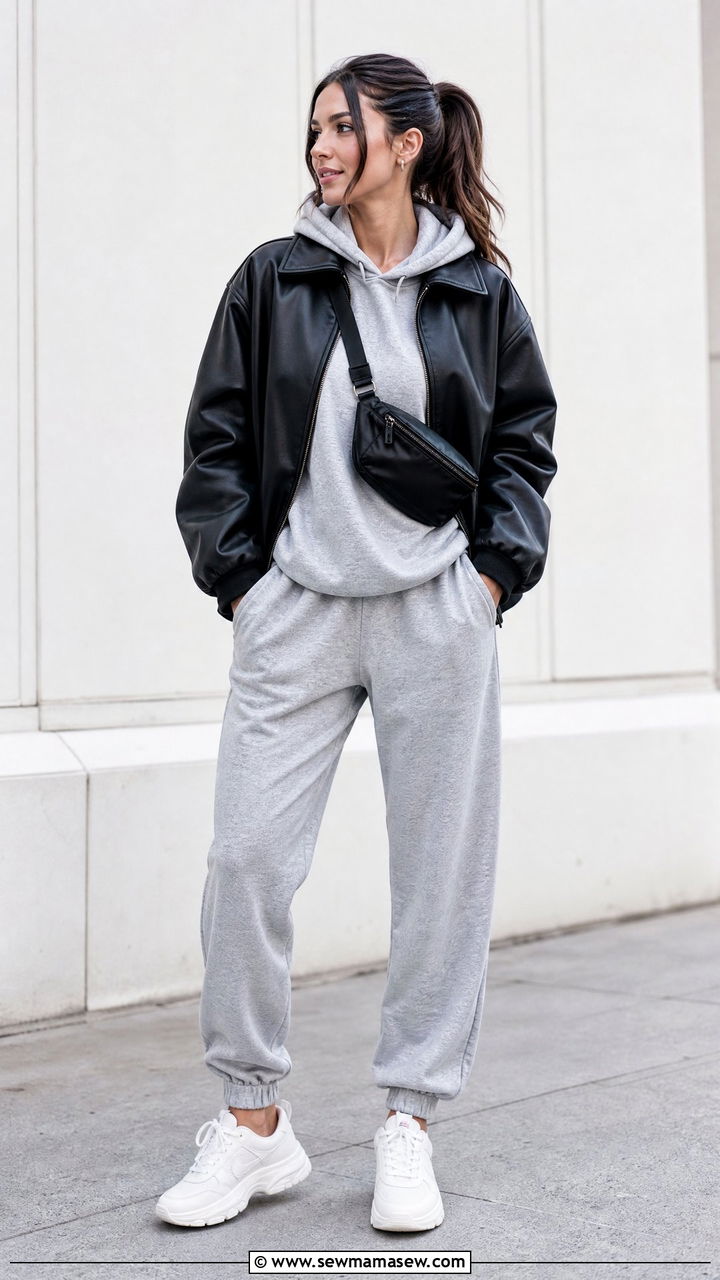 Leather jacket with sweatpants and sneakers - 35 How to style a leather jacket