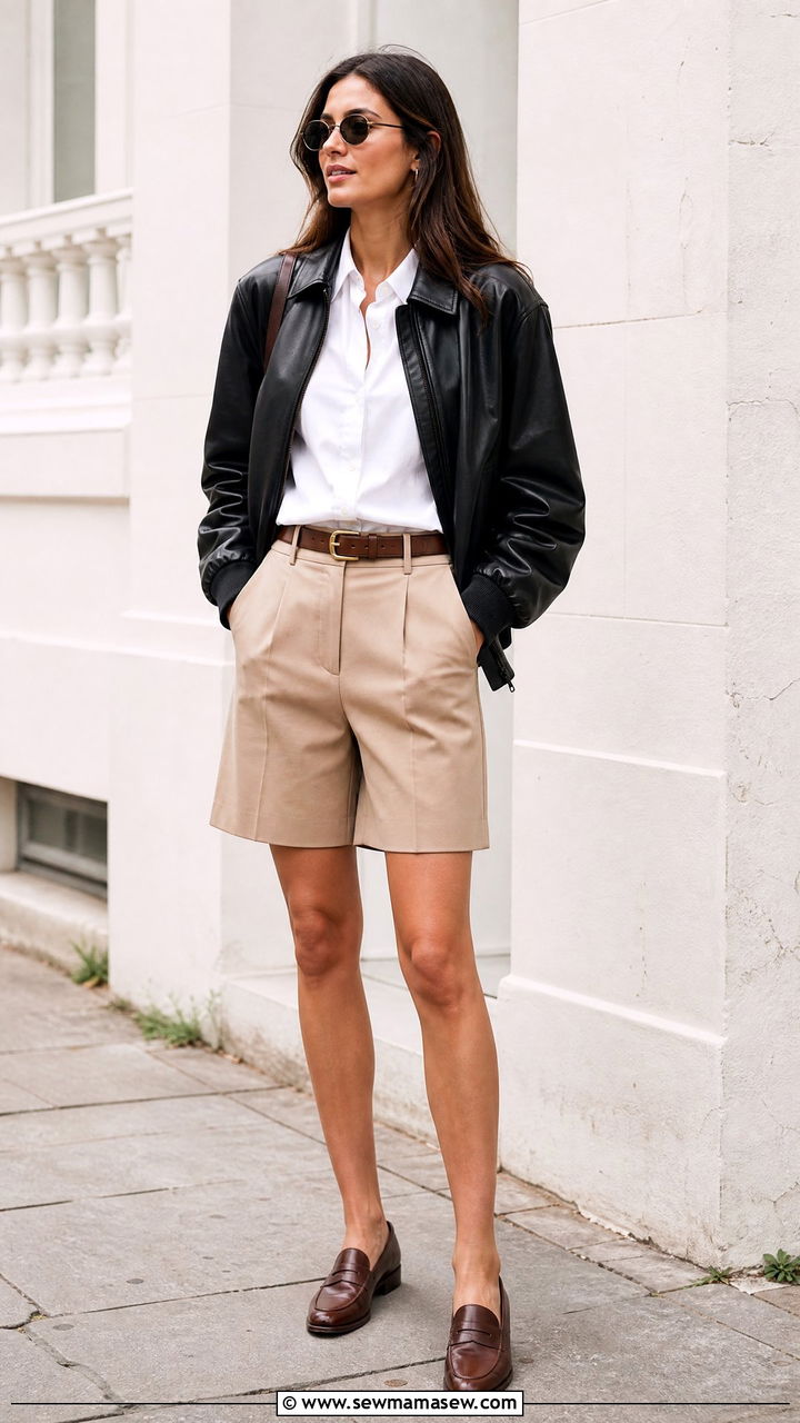Leather jacket with tailored shorts - 35 How to style a leather jacket