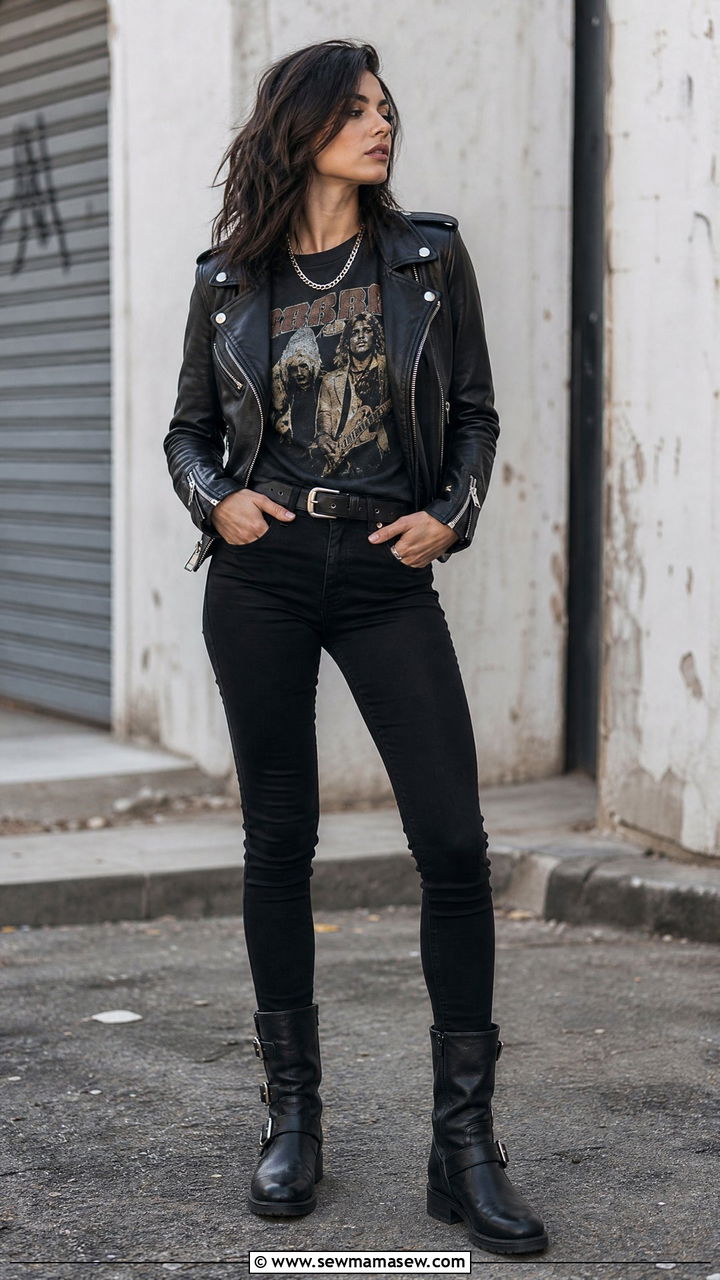 Leather moto jacket with biker boots - 35 How to style a leather jacket