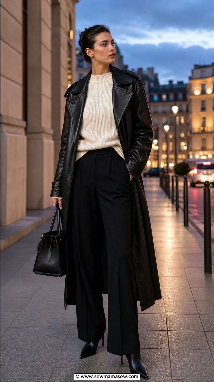 Leather trench coat with heeled boots outfit - 35 Model off duty outfit ideas
