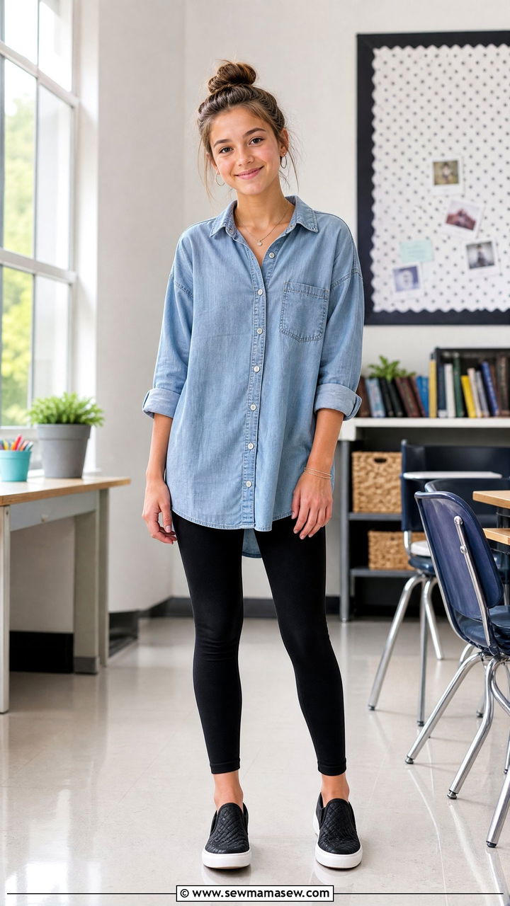 Leggings With A Long Tunic Top Outfit For First Day At Middle School - 25 First day of middle school outfit ideas
