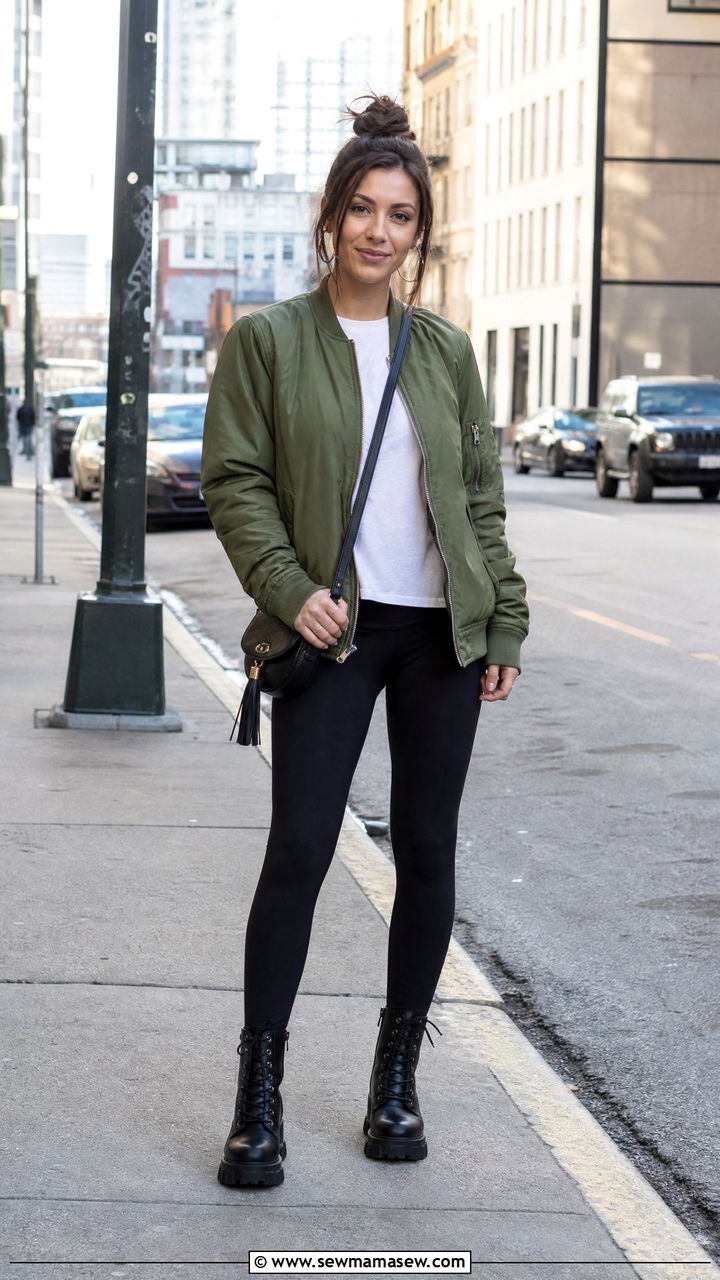 Leggings With Bomber Jacket And Combat Boots - 35 leggings outfit ideas