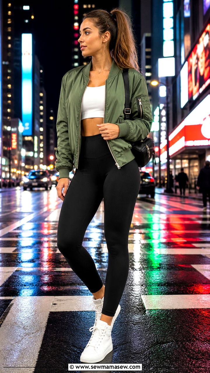 Leggings With Bomber Jacket And Crop Top - 40 casual leggings outfits