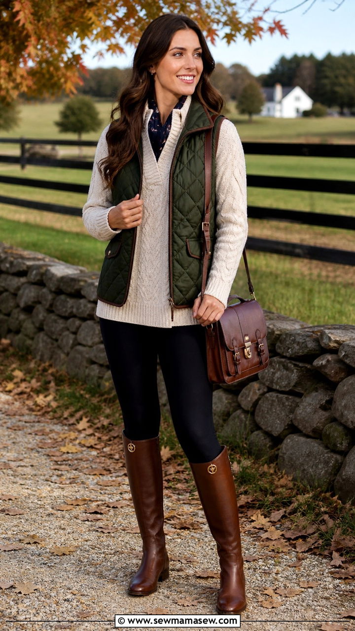 Leggings With Cable Knit Sweater And Riding Boots - 40 casual leggings outfits