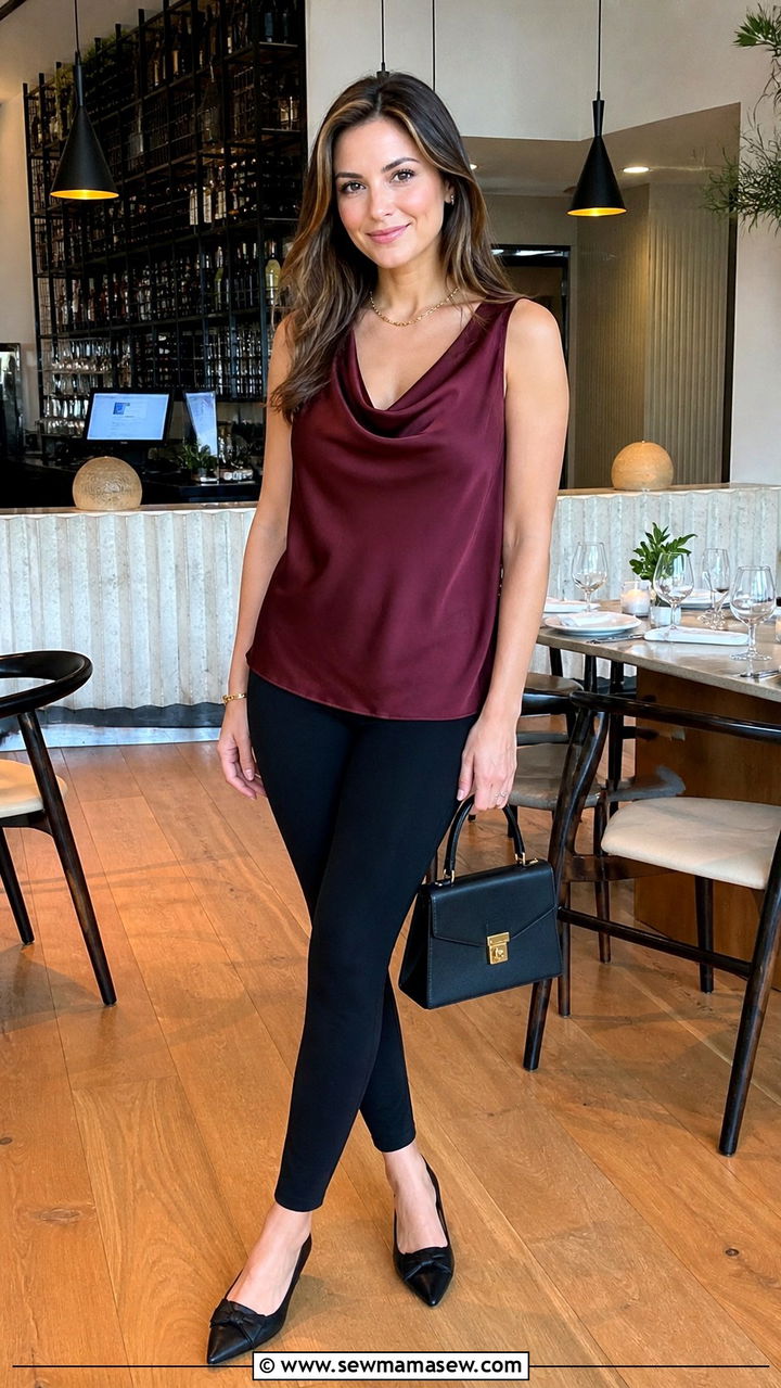 Leggings With Cowl Neck Top And Pointed Flats - 40 casual leggings outfits