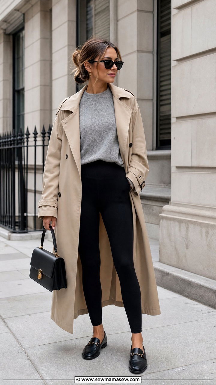Leggings With Crewneck Sweater And Loafers - 35 leggings outfit ideas
