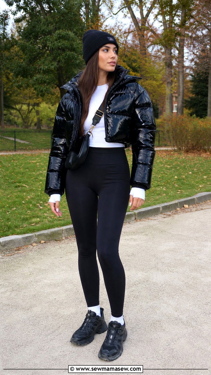 Leggings With Cropped Puffer And Beanie - 40 casual leggings outfits
