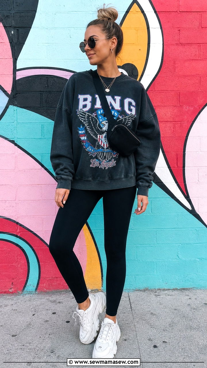 Leggings With Graphic Sweatshirt And Chunky Sneakers - 40 casual leggings outfits