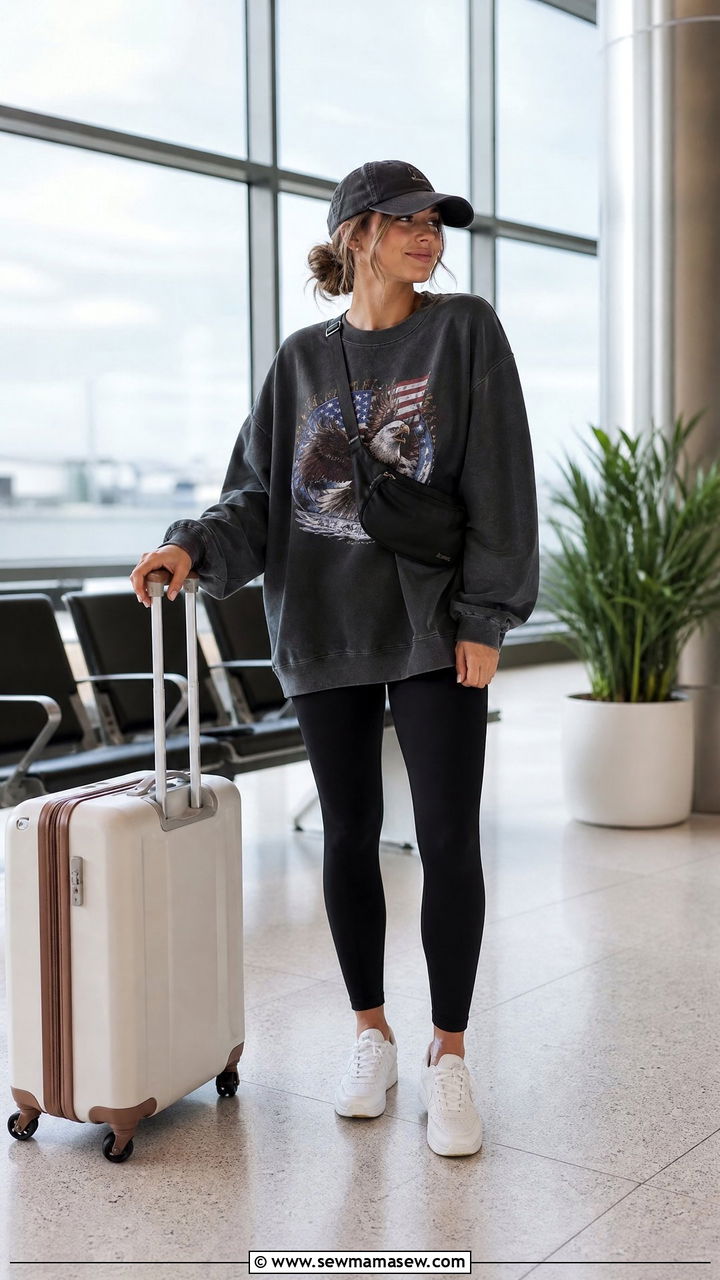 Leggings With Graphic Sweatshirt and Baseball Cap Outfit - 25 chic leggings outfit ideas