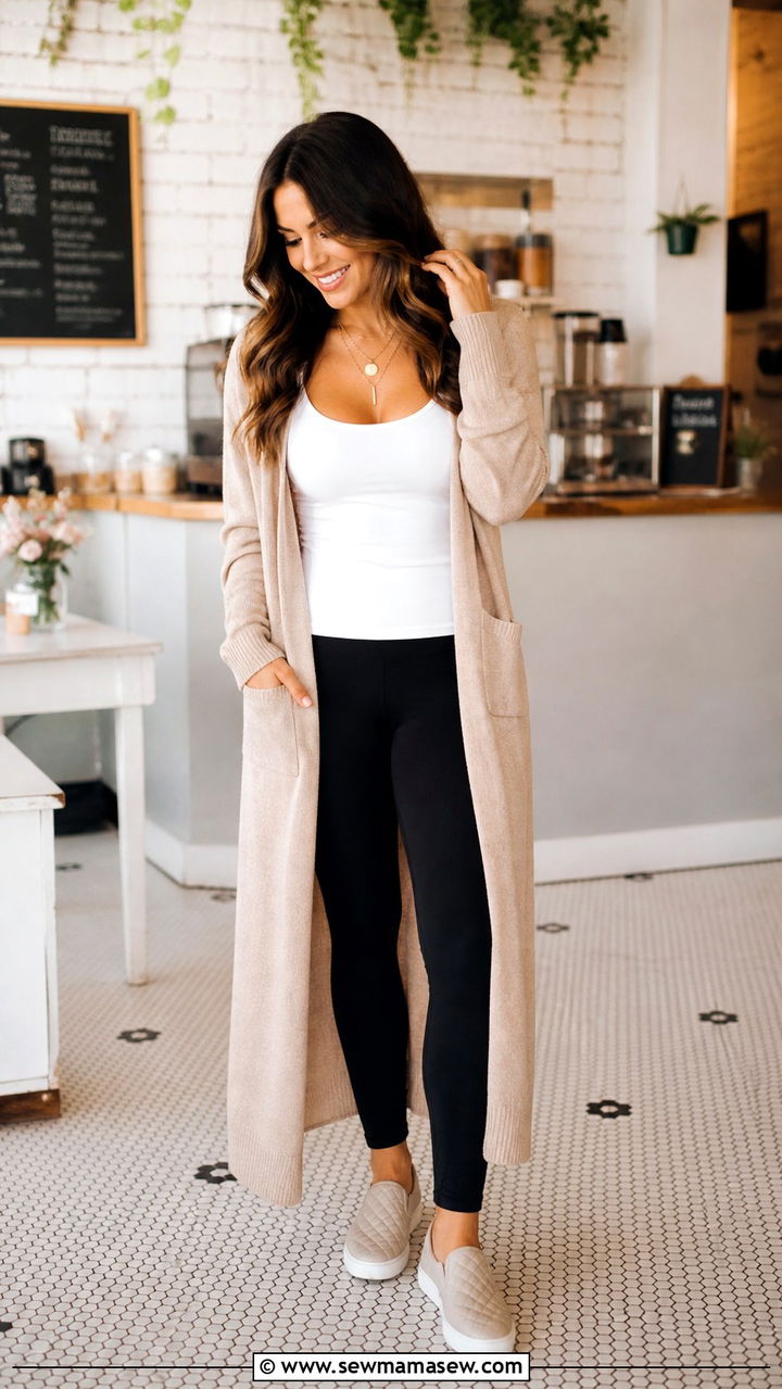 Leggings With Long Cardigan And Tank Top - 40 casual leggings outfits