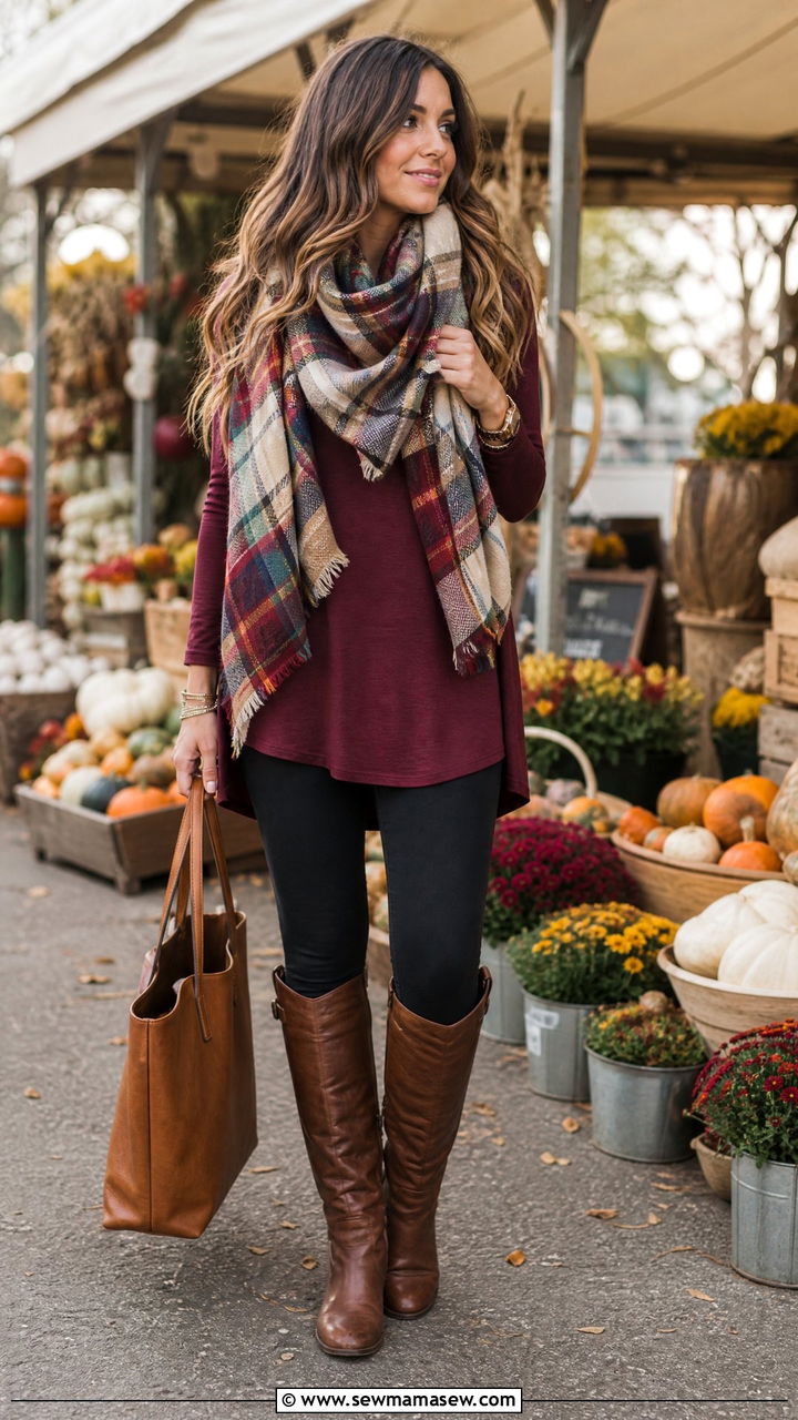 Leggings With Longline Tunic And Scarf - 35 leggings outfit ideas
