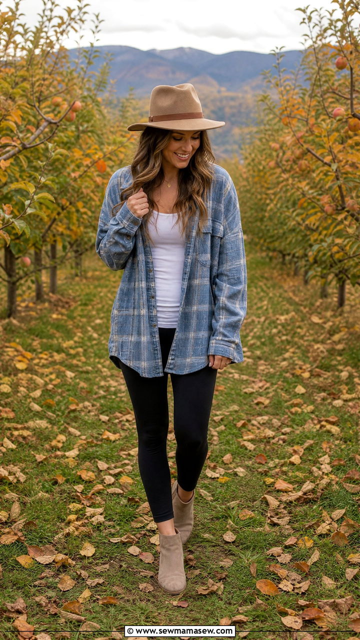Leggings With Oversized Flannel And Ankle Boots - 35 leggings outfit ideas