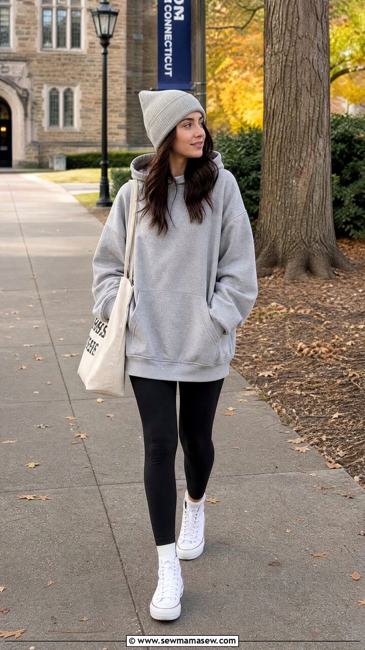 Leggings With Oversized Hoodie And High Top Sneakers - 35 leggings outfit ideas