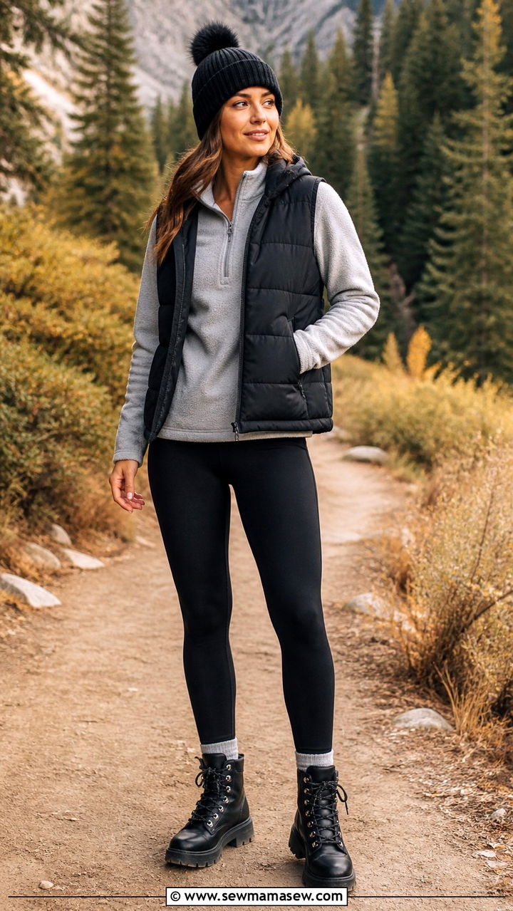 Leggings With Puffer Vest And Half Zip Pullover - 40 casual leggings outfits