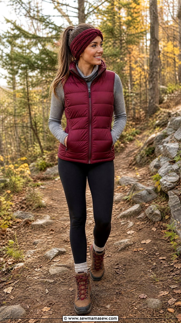 Leggings With Puffer Vest And Hiking Boots - 35 leggings outfit ideas