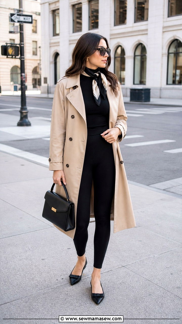 Leggings With Trench Coat And Turtleneck - 40 casual leggings outfits
