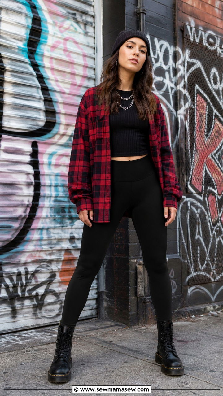 Leggings With Vest Top And Open Flannel - 40 casual leggings outfits