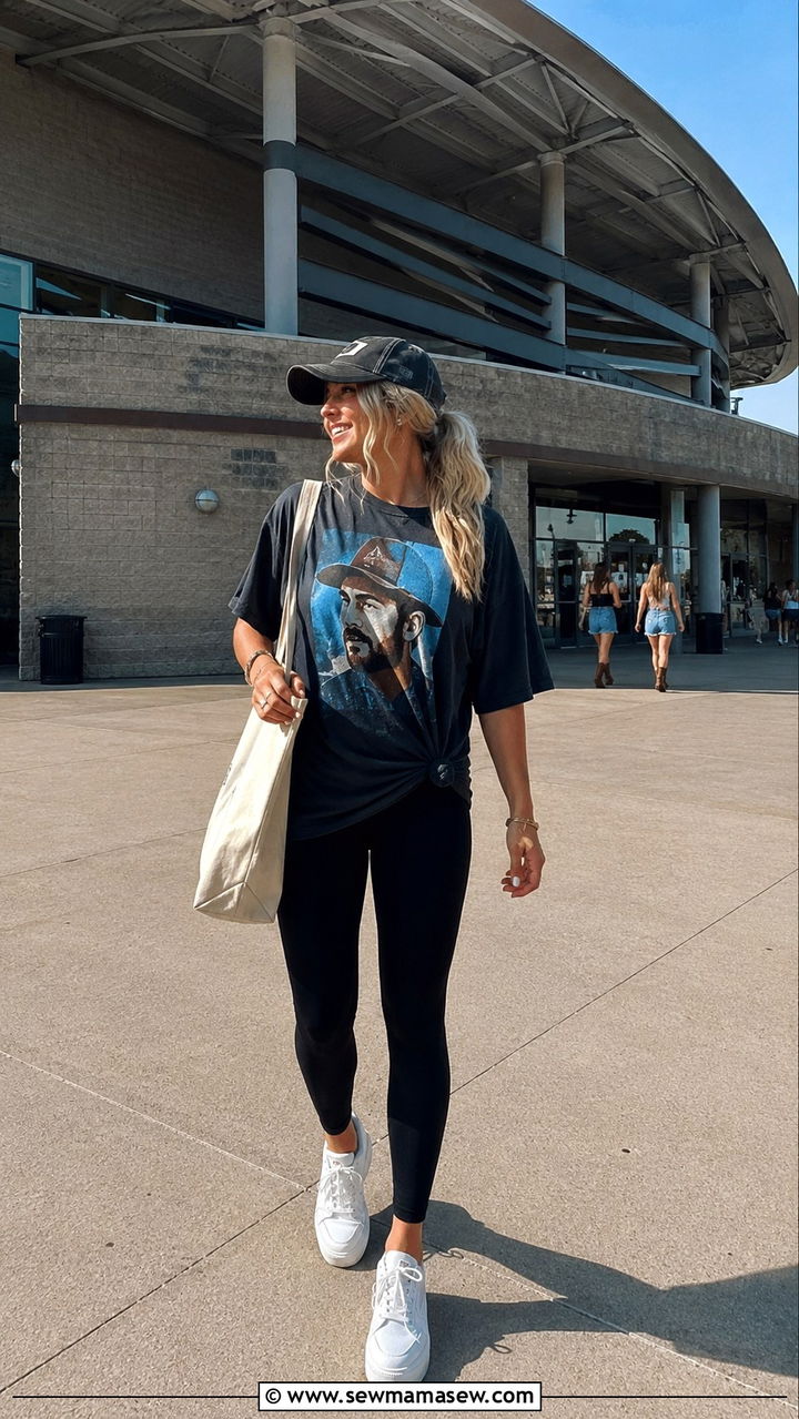 Leggings and Oversize Luke Combs T Shirt - 30 Luke Combs concert outfit ideas