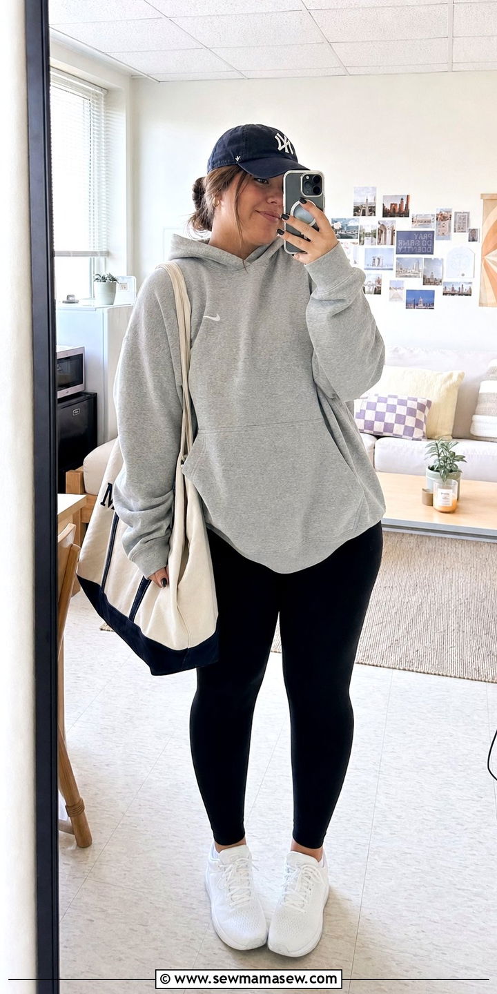 Leggings and Oversized Hoodie College Outfit - 25 College outfit ideas plus size