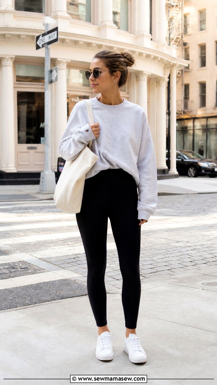 Leggings and Oversized Sweatshirt Outfit - 40 running errands outfit ideas