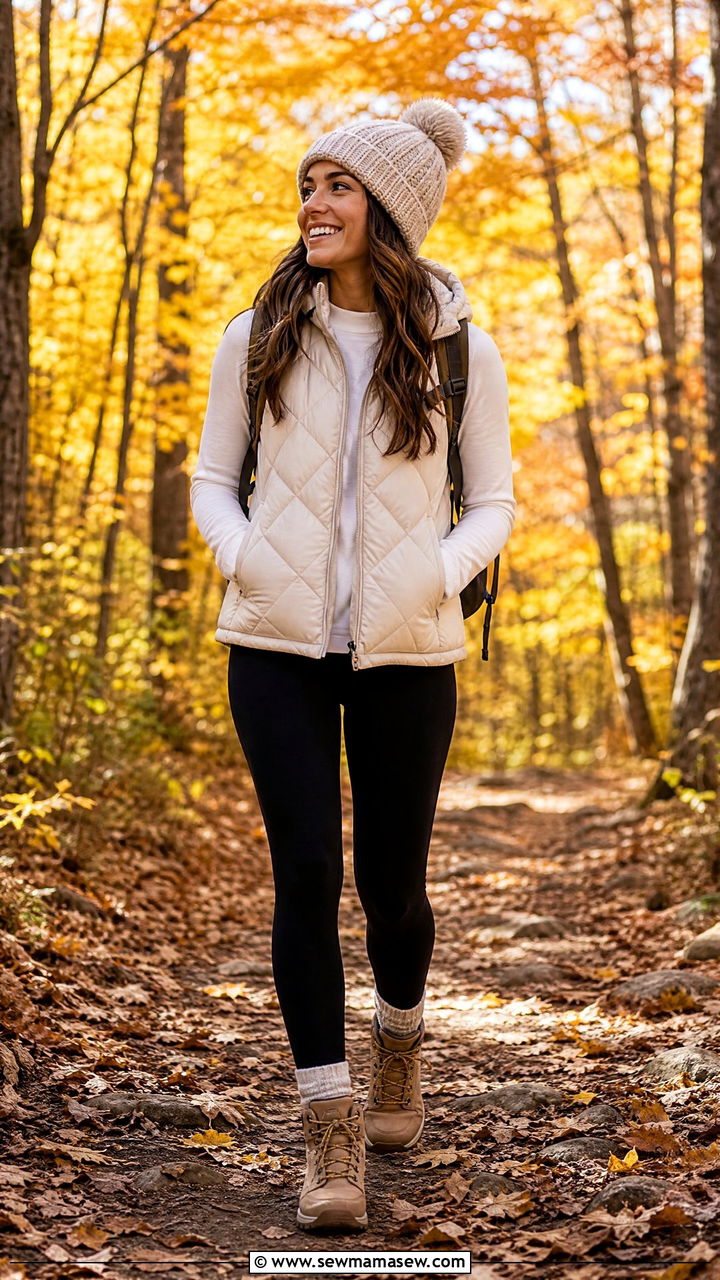 Leggings and Puffer Vest Hiking Outfit - 25 Hiking outfit ideas cute