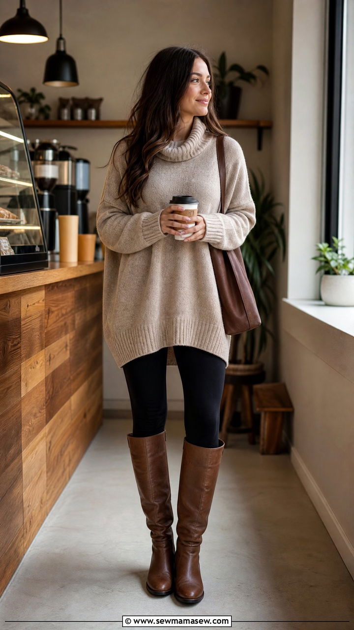 Leggings and Tunic Sweater - 30 Cute outfits for moms