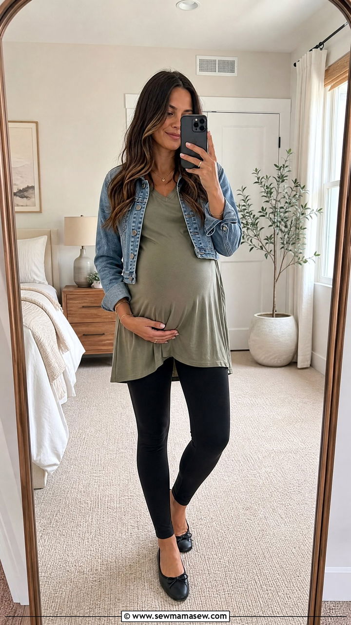 Leggings and Tunic Top Outfit - 25 Maternity outfit ideas for doctor appointment