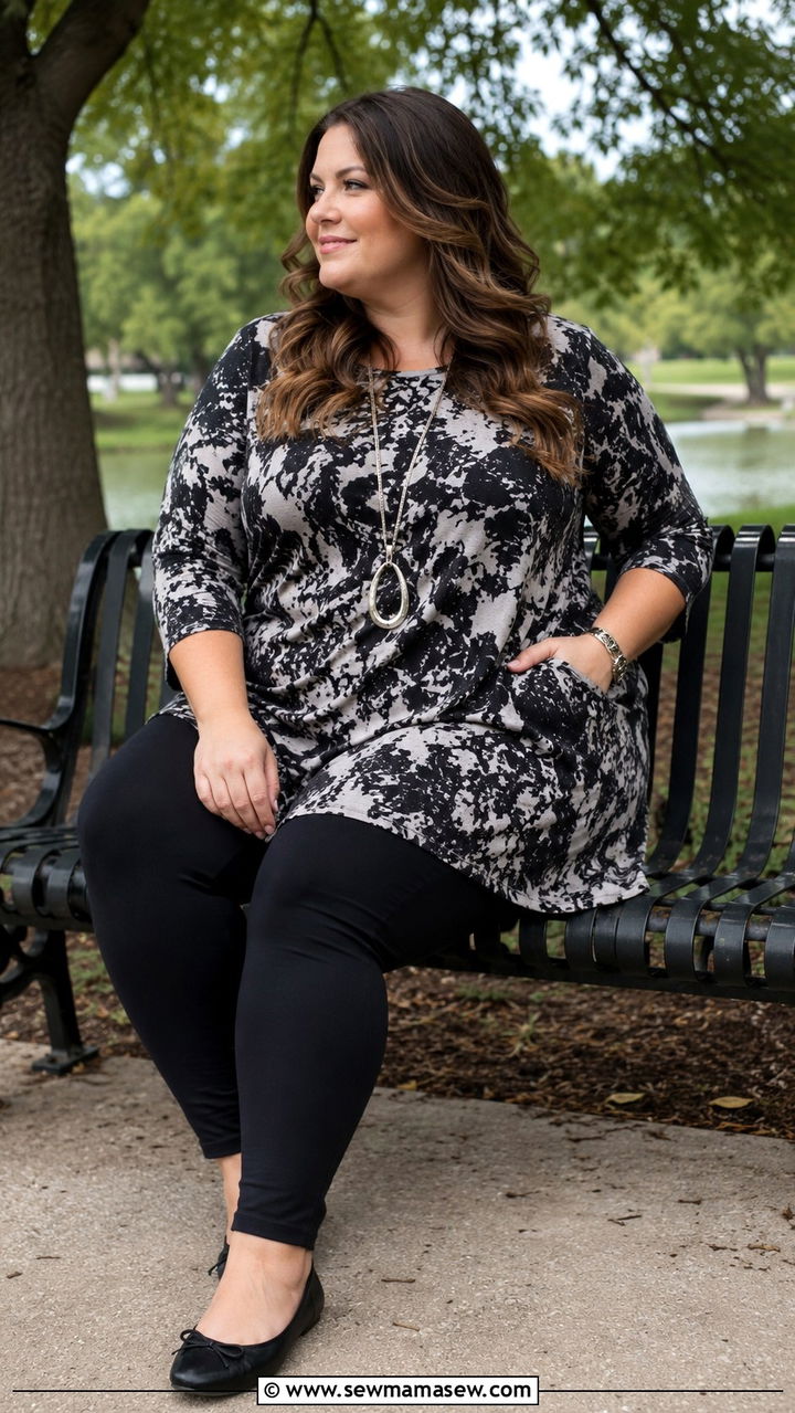 Leggings and longline tunic plus size mom look - 30 Plus size outfit ideas for moms