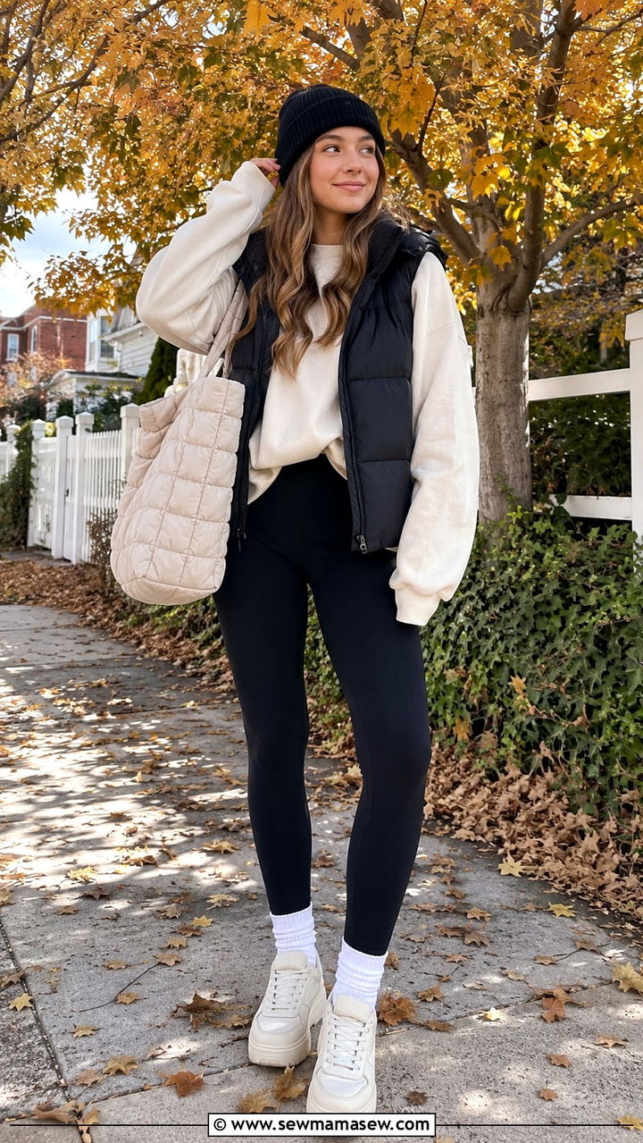 Leggings and oversized crewneck sweater outfit - 30 Last day of school outfit ideas