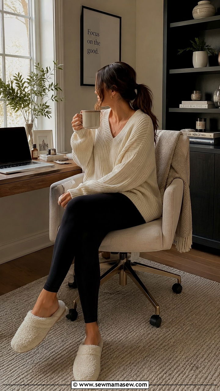 Leggings and oversized sweater - 30 Cute work from home outfits
