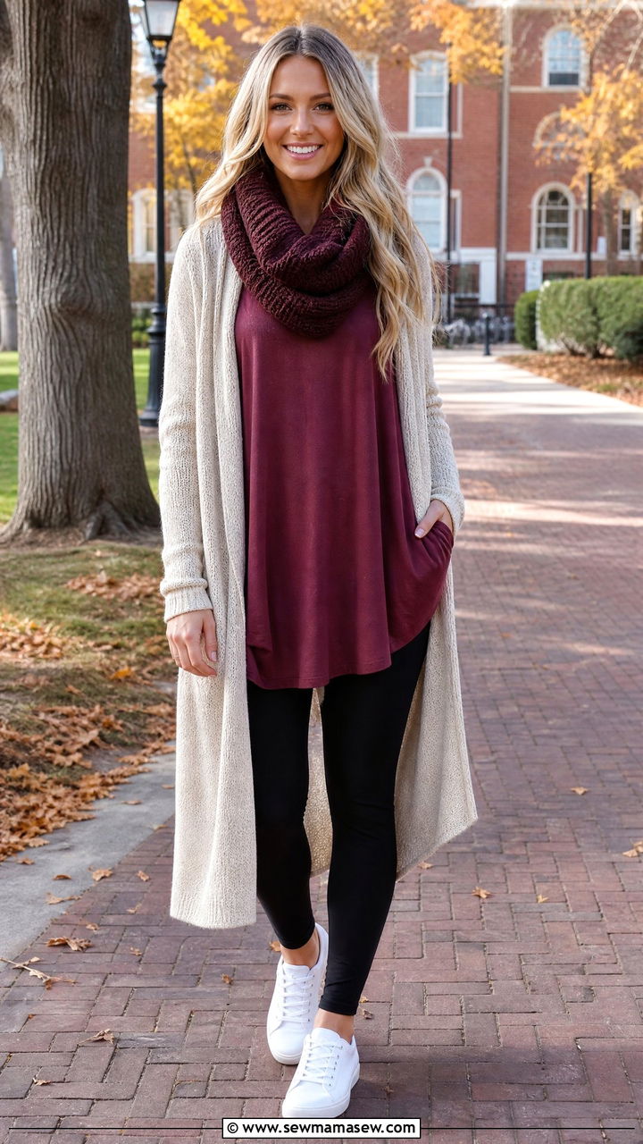 Leggings with Oversized Tunic and Sneakers - 30 Game day outfit ideas for college