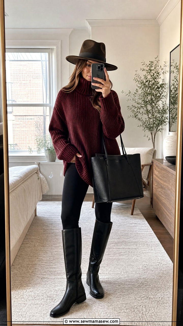 Leggings with Oversized Turtleneck - 30 classy athleisure outfit ideas