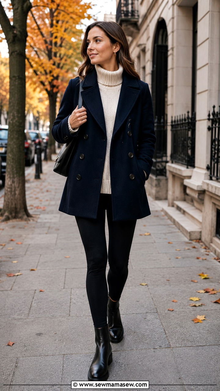 Leggings with a peacoat and Chelsea boots - 30 How to style leggings