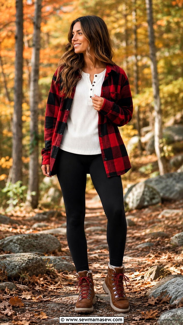 Leggings with a plaid flannel shirt and hiking boots - 30 How to style leggings