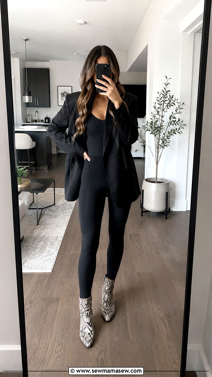 Leggings with an all black ensemble and snake print boots - 30 How to style leggings