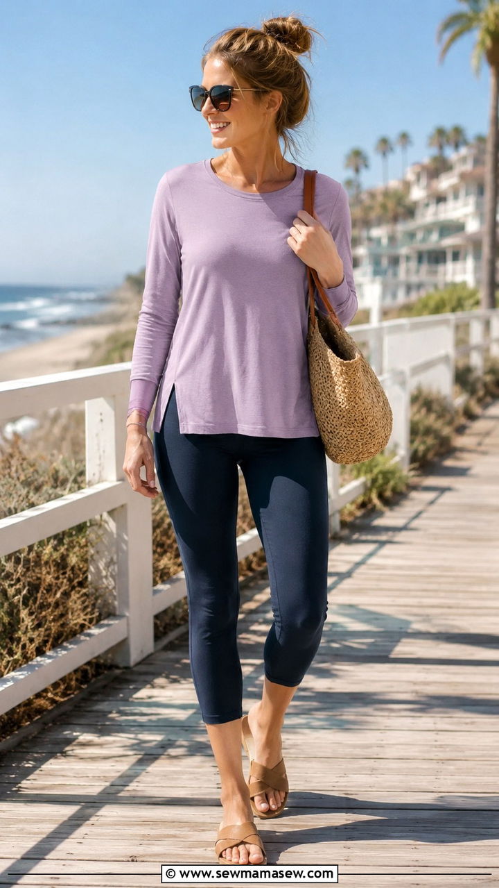 Leggings with long sleeve top and sandals outfit - 30 leggings outfits for women over 40