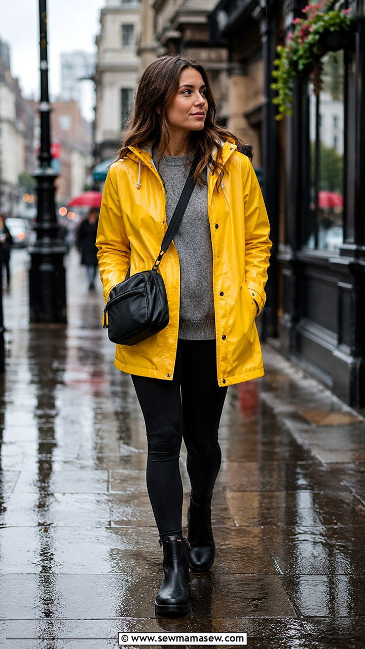 Leggings with rain jacket and wellies outfit - 30 leggings outfits for women over 40