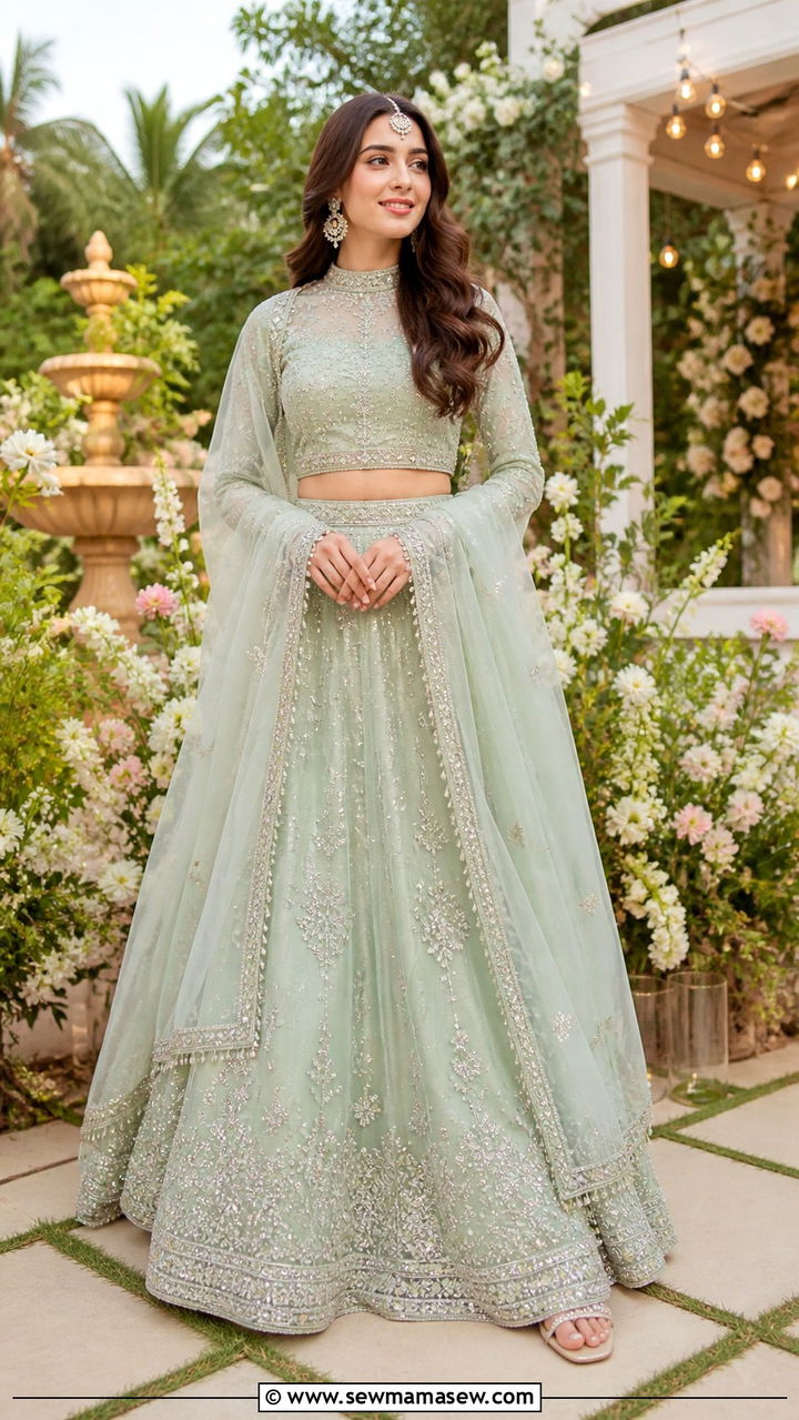 Lehenga With Crop Top And Lightweight Dupatta - 20 April Eid outfit ideas