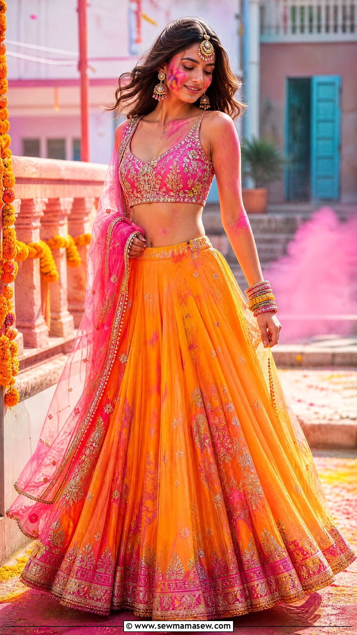Lehenga With Crop Top Holi Outfit - 25 Holi outfit ideas
