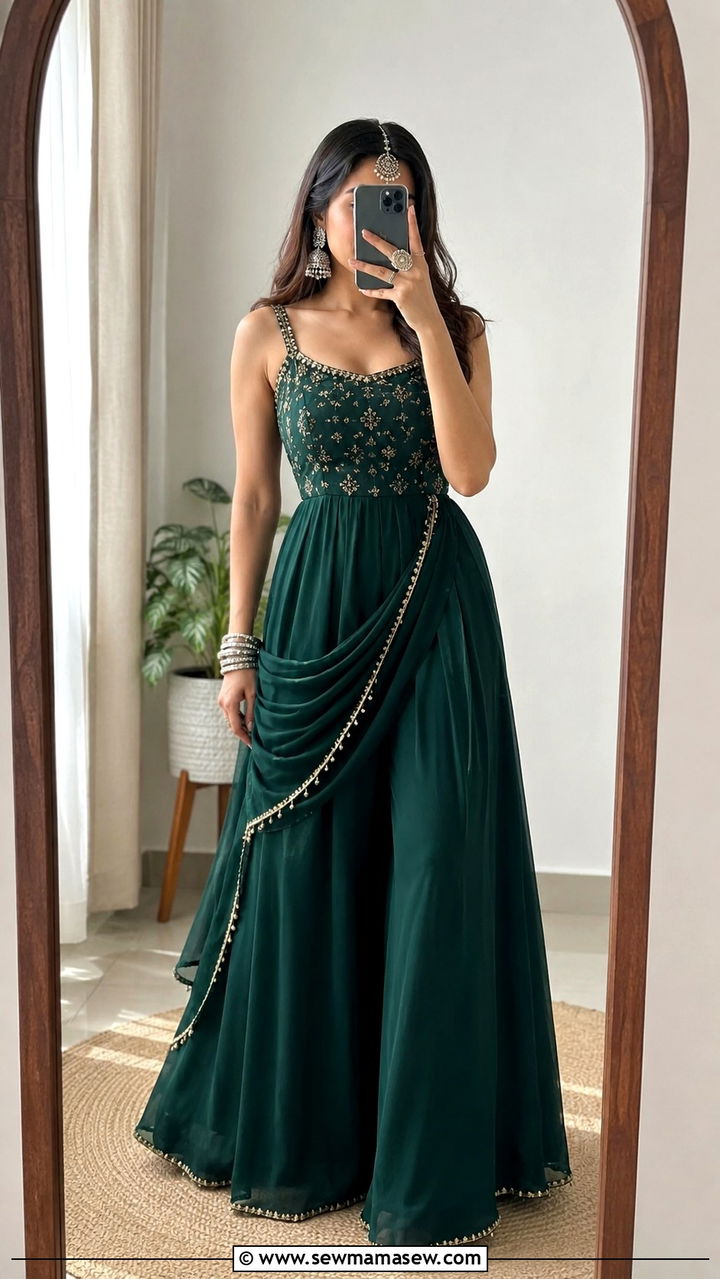 Lehenga jumpsuit with dupatta - 30 Navratri outfit ideas