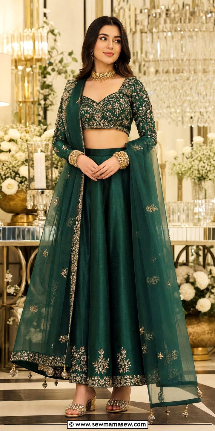 Lehenga with embroidered blouse and gold accessories - 25 Eid al Adha outfit ideas 2026