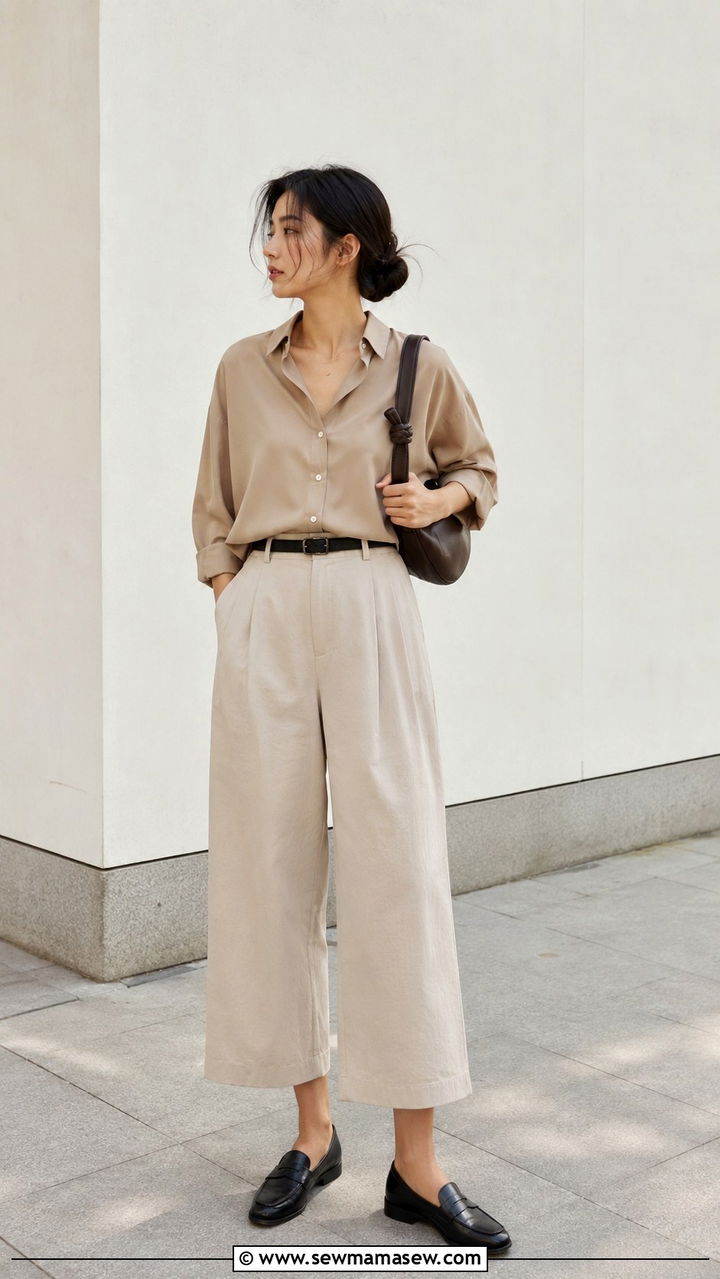 Lemaire Cropped Wide Trousers With Loafers - 20 Quiet luxury outfit ideas Lemaire style