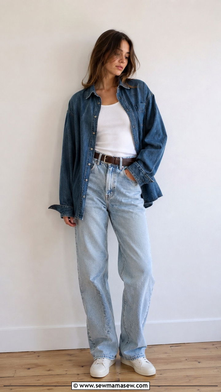 Lemaire Denim Shirt With Twisted Jeans - 20 Quiet luxury outfit ideas Lemaire style