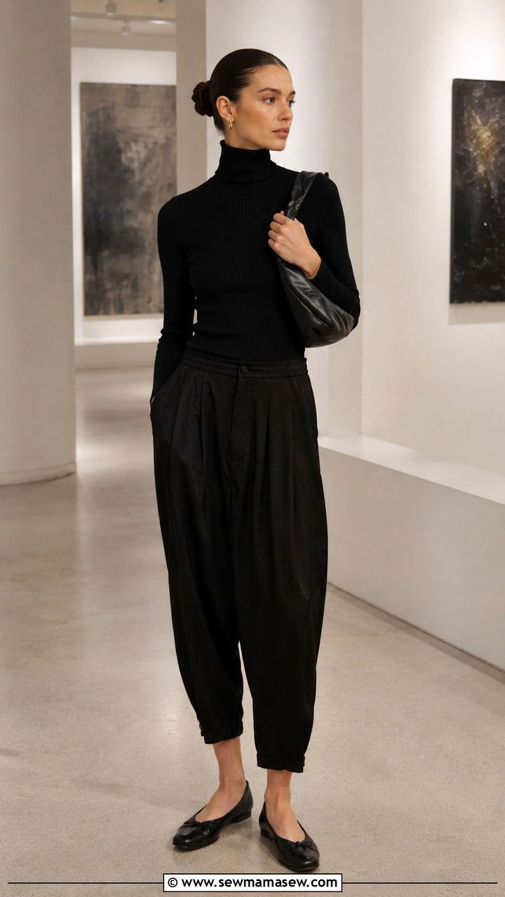 Lemaire Harem Trousers With Fitted Knit - 20 Quiet luxury outfit ideas Lemaire style