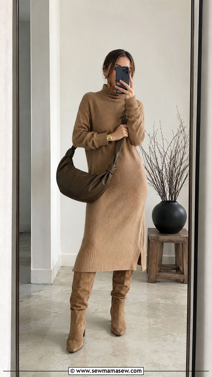 Lemaire Knit Dress With Croissant Bag - 20 Quiet luxury outfit ideas Lemaire style