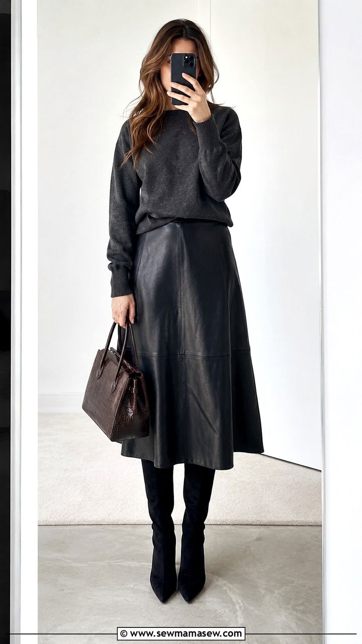 Lemaire Leather Midi Skirt With Cashmere - 20 Quiet luxury outfit ideas Lemaire style