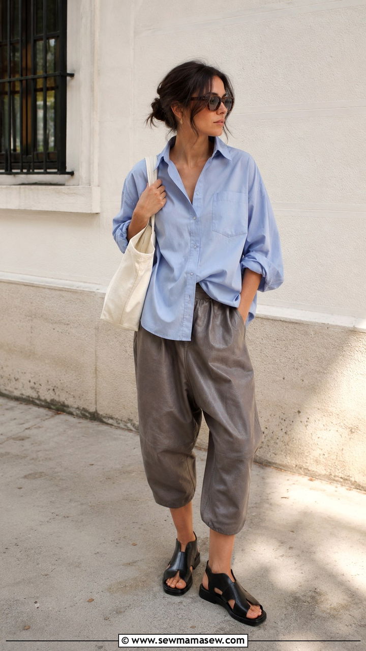 Lemaire Oversized Shirt With Harem Pants - 20 Quiet luxury outfit ideas Lemaire style