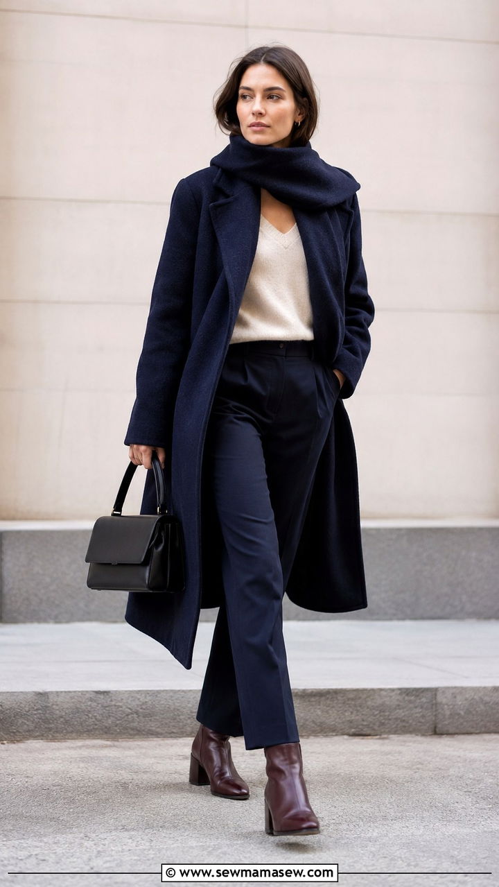 Lemaire Scarf Collar Coat With Boots - 20 Quiet luxury outfit ideas Lemaire style