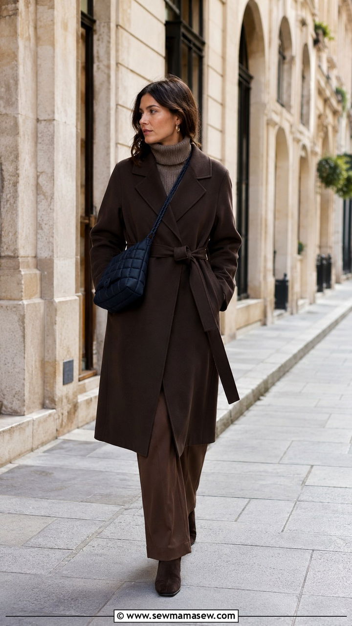Lemaire Wrap Coat With Tonal Layers - 20 Quiet luxury outfit ideas Lemaire style